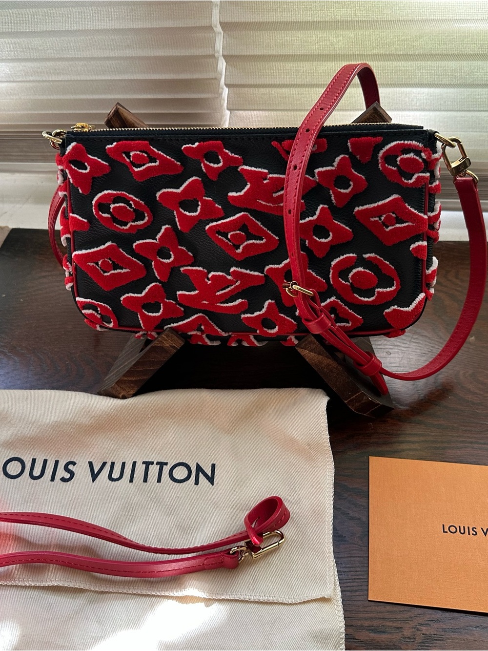 Authentic Limited Edition LOUIS VUITTON Black and Red Monogram Crossbody